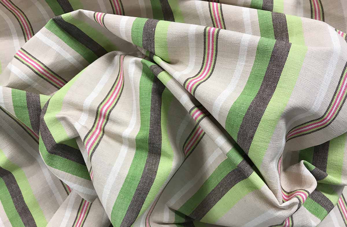 Green, Pale Green, Beige Stripe Fabric