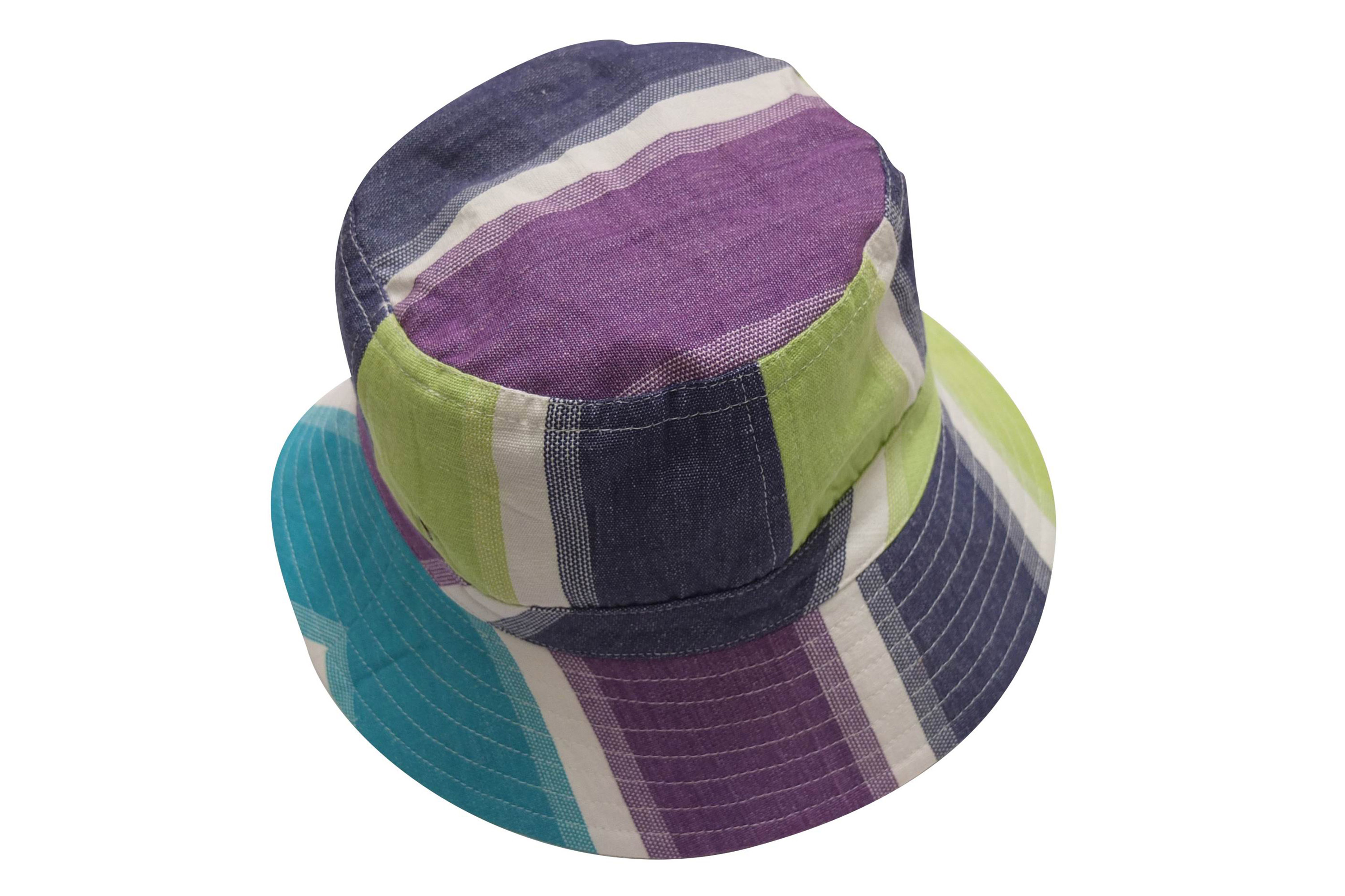 Fishing Striped Sun Hats | Bucket Hat Lime Green, Turquoise, White Stripes  