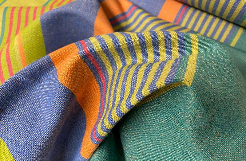 Green, Blue, Terracotta Striped Linen Fabrics