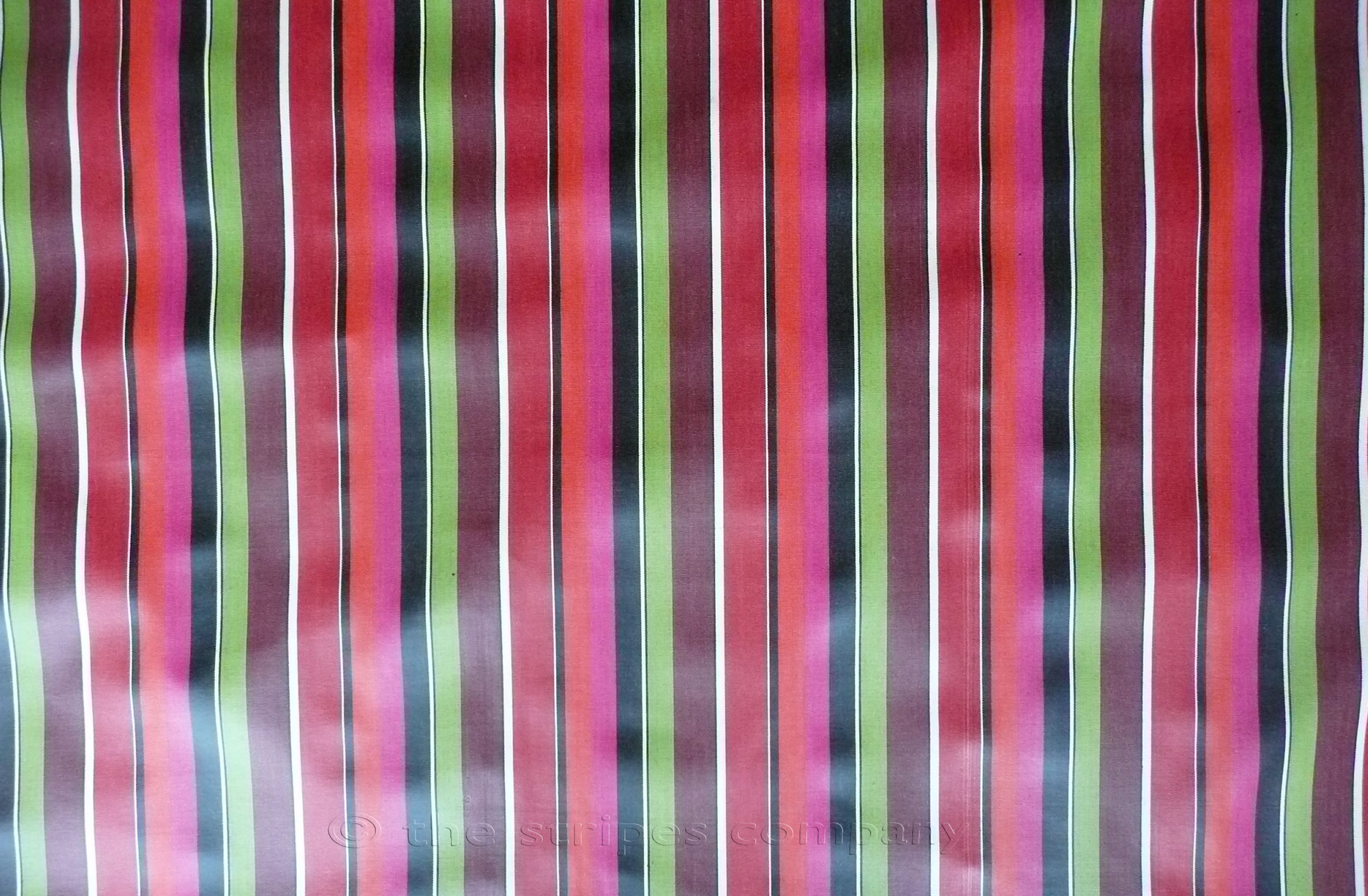 Pink, Coral, Black, Lime Green Striped Oilcloth Fabric | PVC Wipeable Fabrics