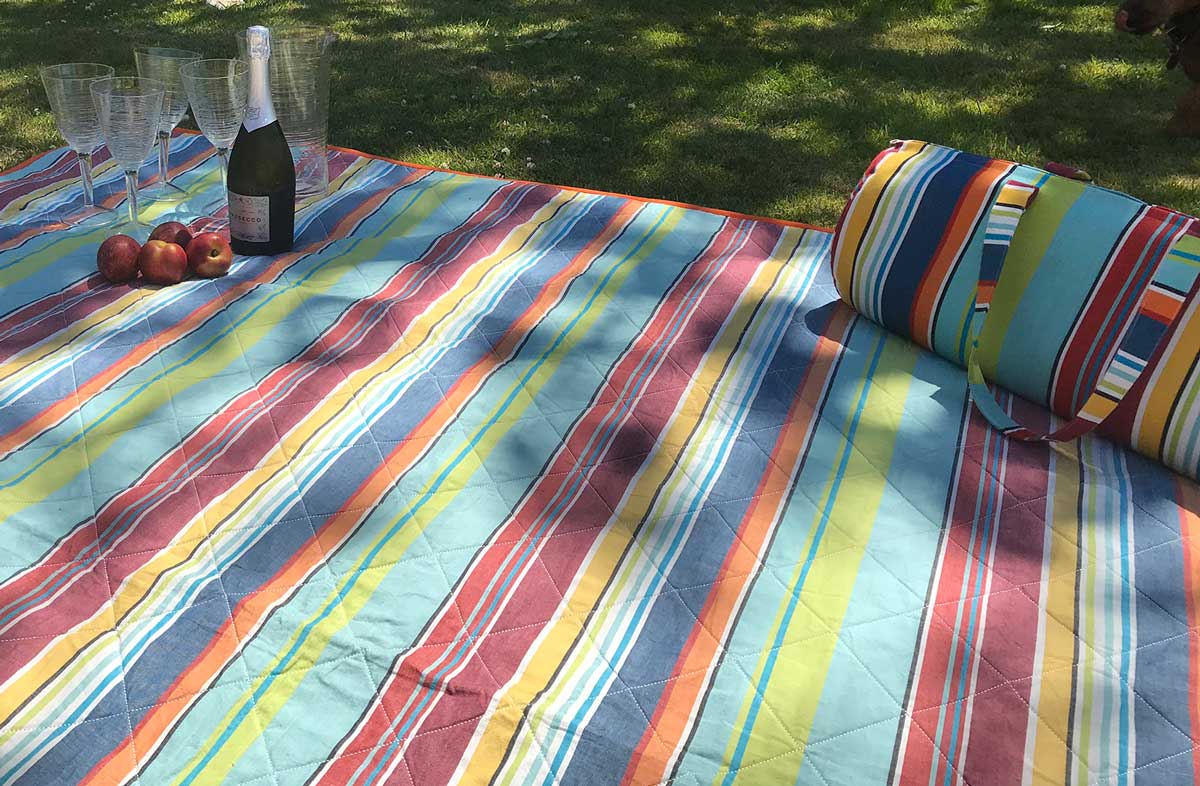 Bright Fun Striped Picnic Blanket with Carry Bag  