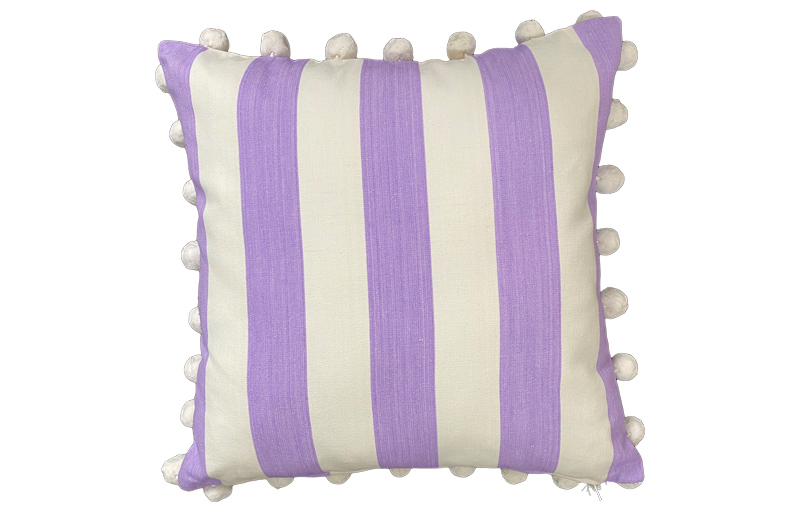 Lilac and Ivory Striped Pom pom Cushions