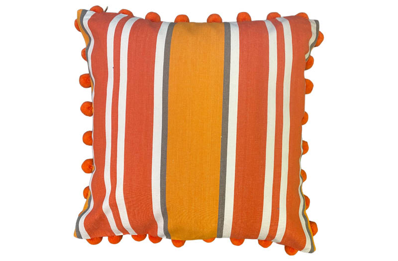 Orange, Tangerine, Dark Grey Stripe Pompom Cushions