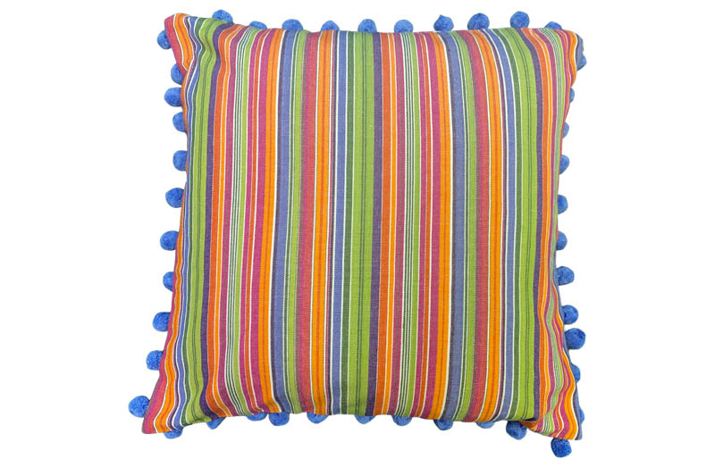 Green, Orange, Pink Pinstripe Pompom Cushions