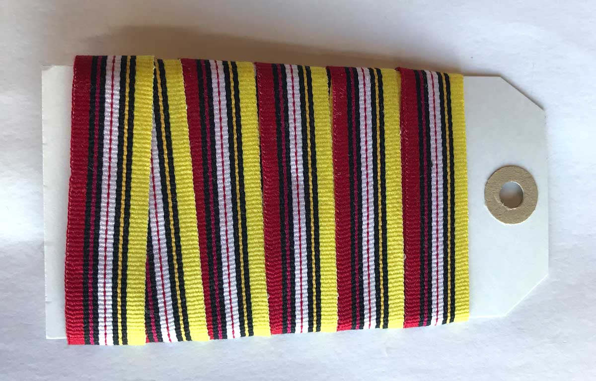 Pretty red, lemon yellow, white and black stripe ribbon