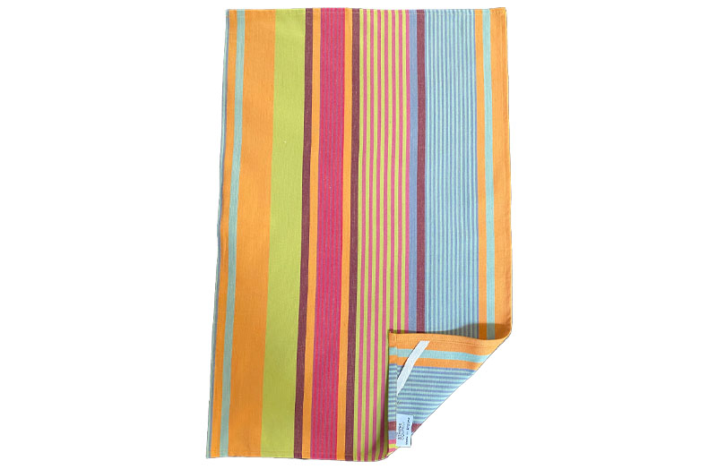 Lime Green, Pink, Orange, Bluey Grey Stripe Tea Towels