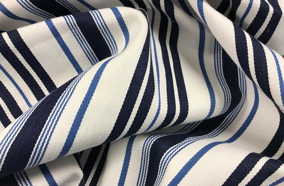 White and Blue Stripe Ticking Fabric