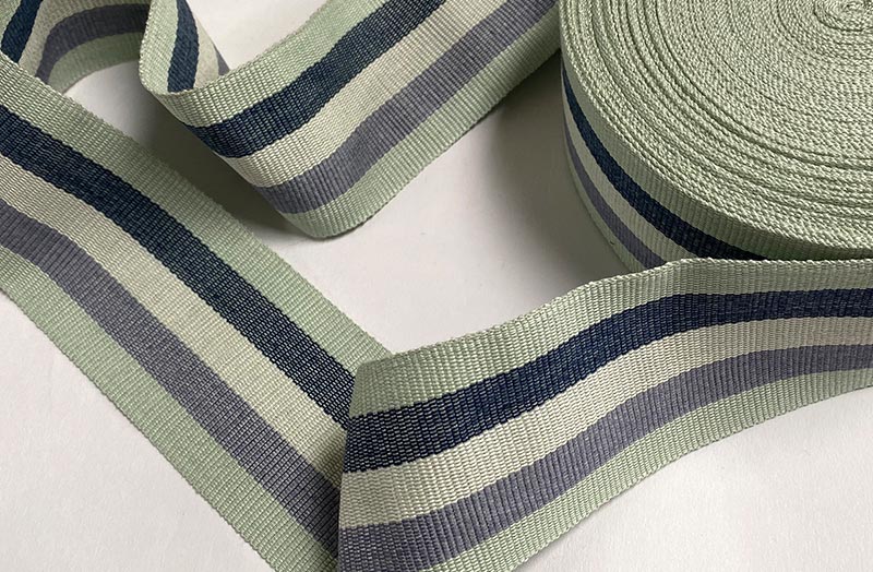Pale mint green, denim, cream - Striped Webbing | Upholstery Webbing