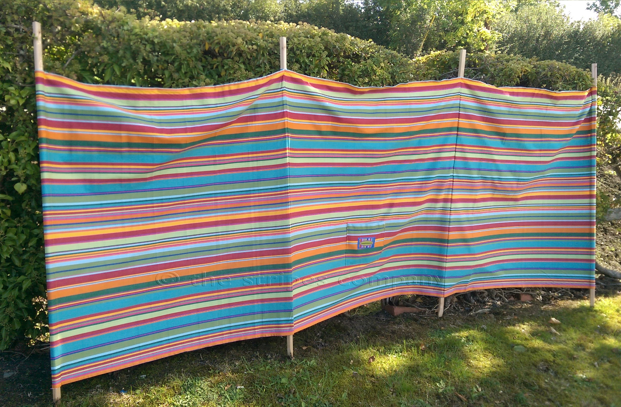 Green, Blue, Red, Orange Striped Windbreaks with 4, 5, 6 or 7 poles