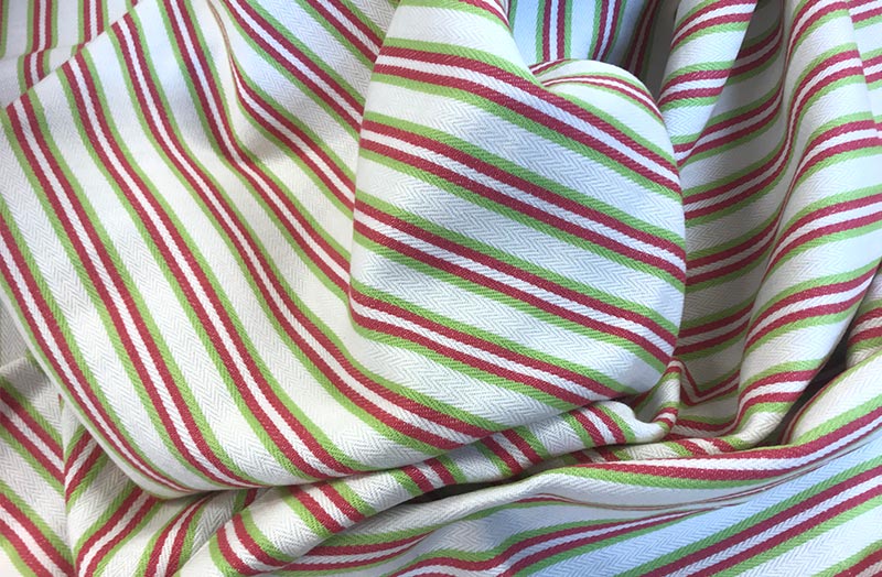 Pink, Lime Green Stripe On Cream Ticking Fabric