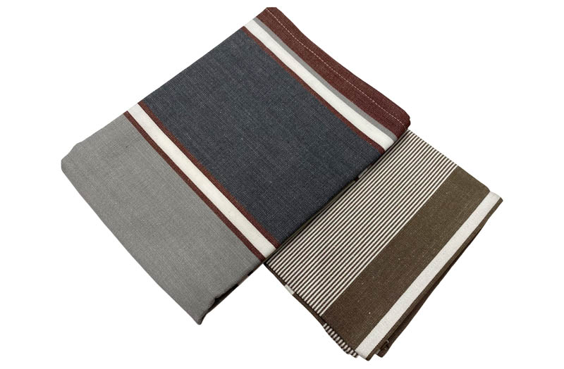 Chestnut Brown, Grey, White Striped Tea Towel Set | Pack of 2 Tea Towels