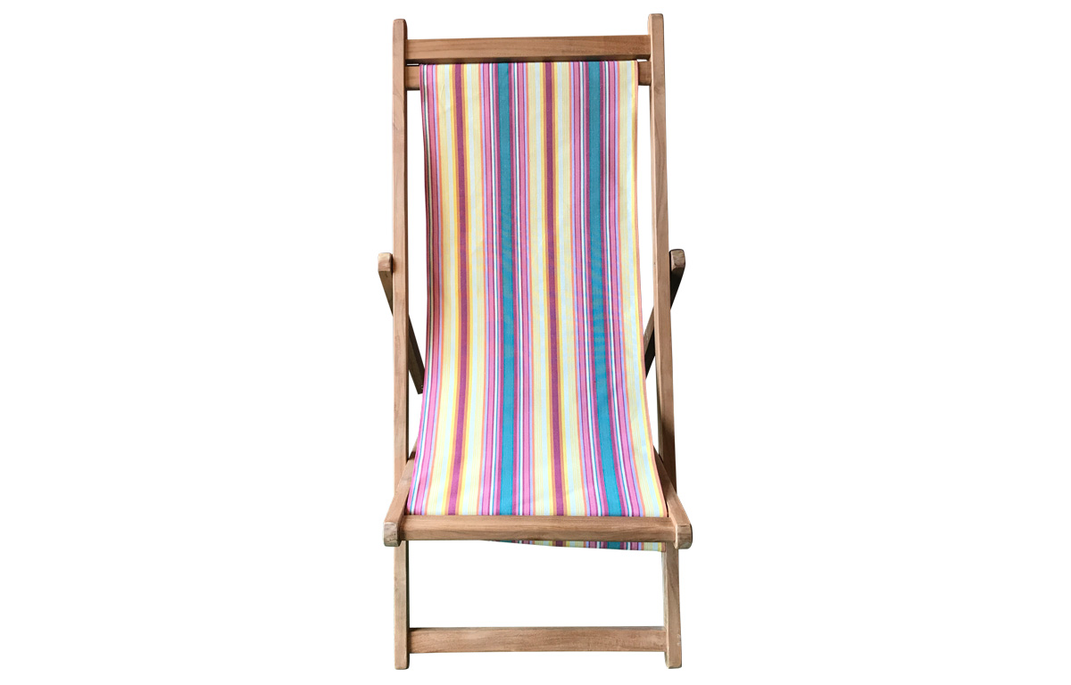 Teak Deck Chairs vintage yellow, pink, green stripes
