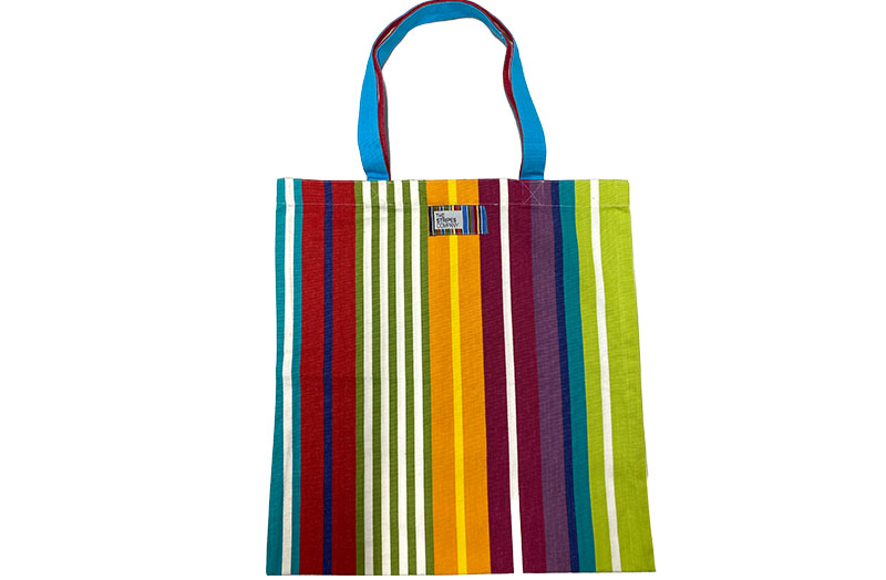 Water Repellent Tote Bags - Turquoise, Green, Red, Yellow Stripe