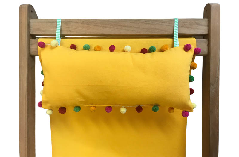 Yellow Deckchair Headrest Cushions | Yellow Tie on Pompom Headrest Pillow