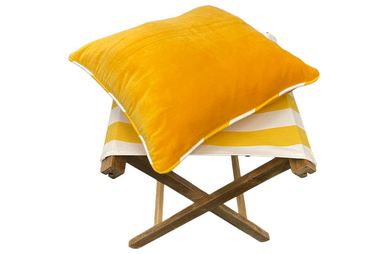 Portable Folding Stools with Yellow and White Striped Seats  